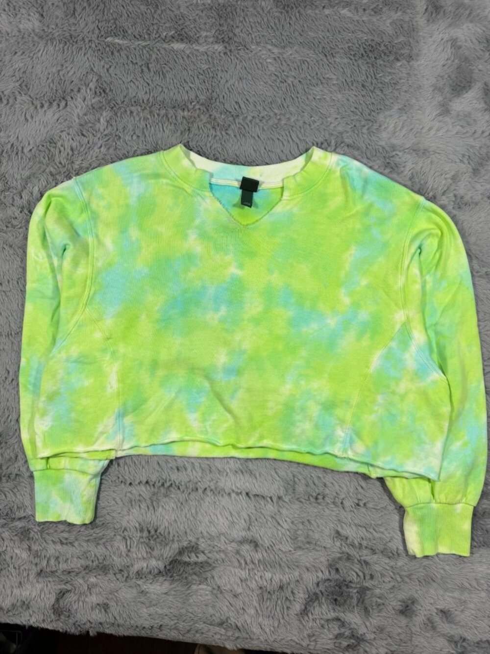 Wild Fable Sweatshirt Women's M Green Tie-Dye Cotton Lined Cropped Oversized - Picture 1 of 13